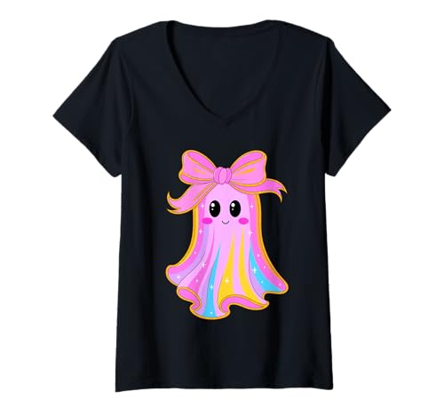 Damen Geist Kostüm Fasching Karneval Mädchen Gespenst T-Shirt mit V-Ausschnitt Damen Geist Kostüm Fasching Karneval Mädchen Gespenst T-Shirt mit V-Ausschnitt von Halloween Faasching Karneval Gespenst Kostüm