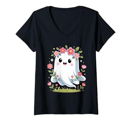 Damen Geist Kostüm Fasching Karneval Mädchen Gespenst T-Shirt mit V-Ausschnitt Damen Geist Kostüm Fasching Karneval Mädchen Gespenst T-Shirt mit V-Ausschnitt von Halloween Faasching Karneval Gespenst Kostüm