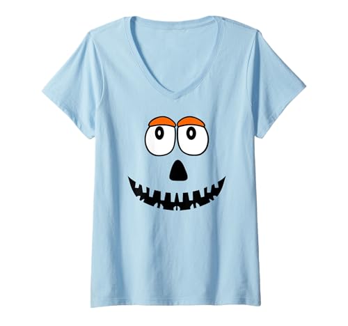 Damen Lustiges, gruseliges Süßigkeiten-Halloween-Gesicht, Kürbisgesicht T-Shirt mit V-Ausschnitt Damen Lustiges, gruseliges Süßigkeiten-Halloween-Gesicht, Kürbisgesicht T-Shirt mit V-Ausschnitt von Halloween Family Matching Shirts Apparel