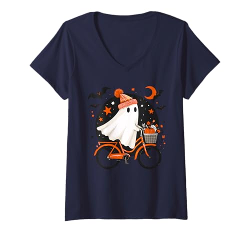 Damen Gespenst Geist Kostüm Biker Fasching Karneval Halloween T-Shirt mit V-Ausschnitt Damen Gespenst Geist Kostüm Biker Fasching Karneval Halloween T-Shirt mit V-Ausschnitt von Halloween Fasching Karneval Gespenst Kostüm Biker