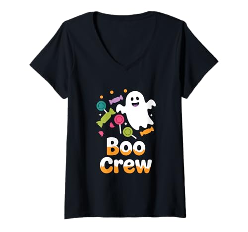 Damen Lustiges Boo Crew Ghost Halloween T-Shirt mit V-Ausschnitt Damen Lustiges Boo Crew Ghost Halloween T-Shirt mit V-Ausschnitt von Halloween Festival