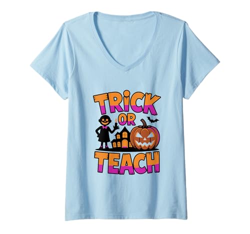 Damen Süßes Geister-Halloween zum Auslösen oder Lehren T-Shirt mit V-Ausschnitt Damen Süßes Geister-Halloween zum Auslösen oder Lehren T-Shirt mit V-Ausschnitt von Halloween Festival