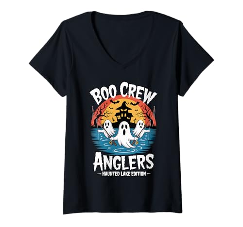 Damen Boo Crew Anglers Halloween Fishing T-Shirt mit V-Ausschnitt Damen Boo Crew Anglers Halloween Fishing T-Shirt mit V-Ausschnitt von Halloween Fishing Spooky Season Creepy Angler