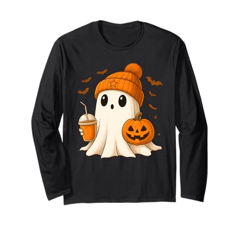 Halloween Netter Ghost Drink Kürbis Herren Damen Halloween Ghost Langarmshirt Halloween Netter Ghost Drink Kürbis Herren Damen Halloween Ghost Langarmshirt von Halloween For Women Men Kids T-Shirt
