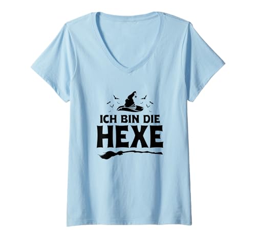 Damen Halloween T-Shirt with German Text Früher Hatten Hexen Besen T-Shirt mit V-Ausschnitt Damen Halloween T-Shirt with German Text Früher Hatten Hexen Besen T-Shirt mit V-Ausschnitt von Halloween Früher Hatten Hexen Besen