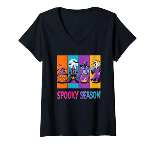 Damen Gruselige Jahreszeit Halloween Geisterspaß T-Shirt mit V-Ausschnitt Damen Gruselige Jahreszeit Halloween Geisterspaß T-Shirt mit V-Ausschnitt von Halloween Fun Haunted Night Vibes