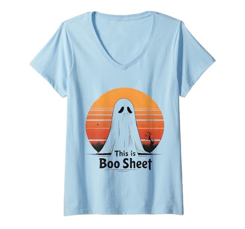 Damen This is Boo Sheet Lustiger Halloween Spruch T-Shirt mit V-Ausschnitt Damen This is Boo Sheet Lustiger Halloween Spruch T-Shirt mit V-Ausschnitt von Halloween Fun Motive
