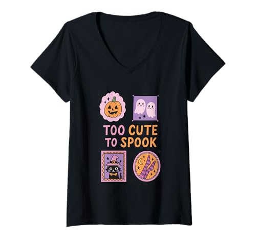 Damen Zu süß, um Halloween-Spaß zu erschrecken T-Shirt mit V-Ausschnitt Damen Zu süß, um Halloween-Spaß zu erschrecken T-Shirt mit V-Ausschnitt von Halloween Fun Pumpkin Ghosts Witch