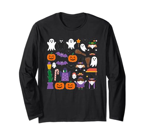 Gruselige Halloween-Geisterhexe, Kürbisfledermaus, Herren, Damen und Kinder Langarmshirt Gruselige Halloween-Geisterhexe, Kürbisfledermaus, Herren, Damen und Kinder Langarmshirt von Halloween Fun