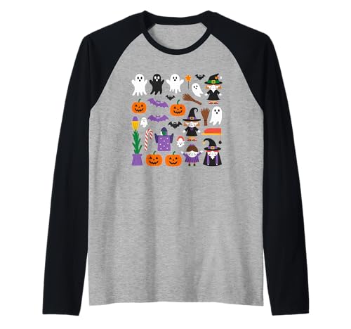 Gruselige Halloween-Geisterhexe, Kürbisfledermaus, Herren, Damen und Kinder Raglan Gruselige Halloween-Geisterhexe, Kürbisfledermaus, Herren, Damen und Kinder Raglan von Halloween Fun