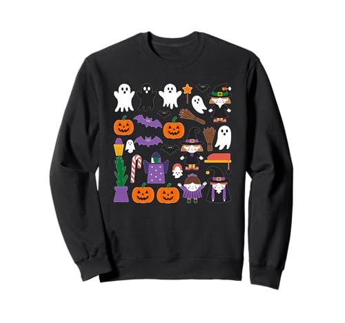 Gruselige Halloween-Geisterhexe, Kürbisfledermaus, Herren, Damen und Kinder Sweatshirt Gruselige Halloween-Geisterhexe, Kürbisfledermaus, Herren, Damen und Kinder Sweatshirt von Halloween Fun
