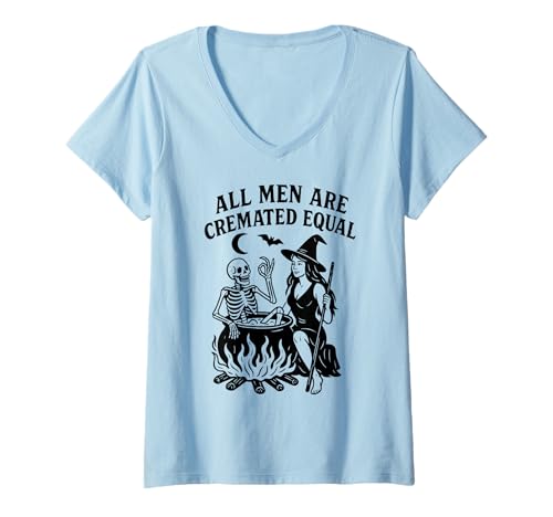 Damen Halloween Alle Männer sind gleich eingeäschert T-Shirt mit V-Ausschnitt von Halloween Funny