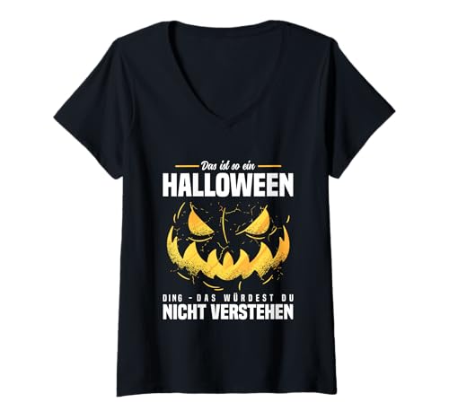 Damen Halloweenparty Grusel Deko Halloween Gadget Halloweenfans T-Shirt mit V-Ausschnitt Damen Halloweenparty Grusel Deko Halloween Gadget Halloweenfans T-Shirt mit V-Ausschnitt von Halloween Gadget & Geschenk für Halloweenfans