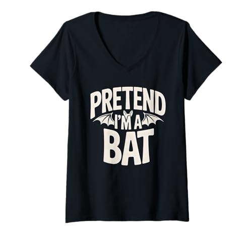 Damen Einfaches Halloween-Kostüm, Pretend I'm a Bat T-Shirt mit V-Ausschnitt von Halloween Gag Gifts Bat Costume