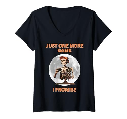 Damen Halloween-Spiel, Skelett-Guy, nur EIN weiteres Spiel T-Shirt mit V-Ausschnitt Damen Halloween-Spiel, Skelett-Guy, nur EIN weiteres Spiel T-Shirt mit V-Ausschnitt von Halloween Game Playing Skeleton Guy On