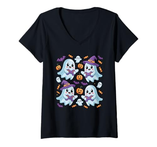 Damen Ghost Gamer - Halloween Videospiele Gruseliger Controller T-Shirt mit V-Ausschnitt Damen Ghost Gamer - Halloween Videospiele Gruseliger Controller T-Shirt mit V-Ausschnitt von Halloween Gamer Ghost Apparel
