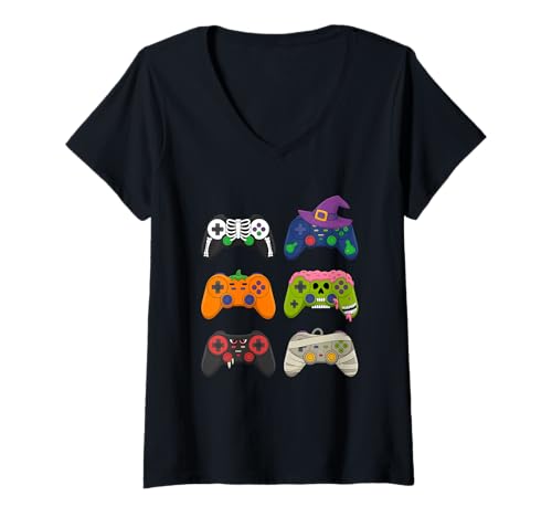 Damen Gruseliger gruseliger Videospiel-Controller, Halloween-Gamer T-Shirt mit V-Ausschnitt Damen Gruseliger gruseliger Videospiel-Controller, Halloween-Gamer T-Shirt mit V-Ausschnitt von Halloween Gamer Spooky Gamer Vibes