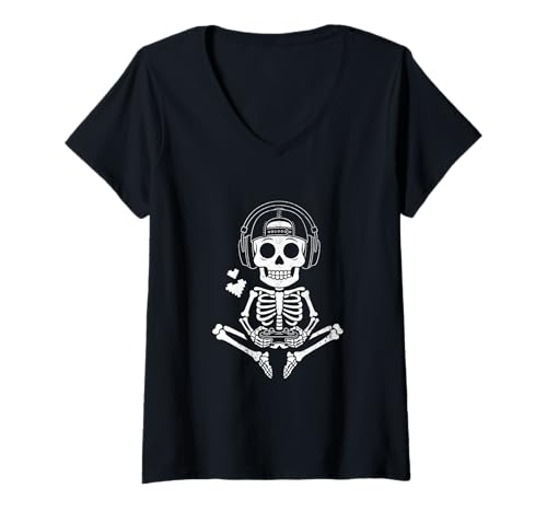 Damen Skelett Gamer Gaming Controller Halloween T-Shirt mit V-Ausschnitt Damen Skelett Gamer Gaming Controller Halloween T-Shirt mit V-Ausschnitt von Halloween Gaming Skeleton Costume