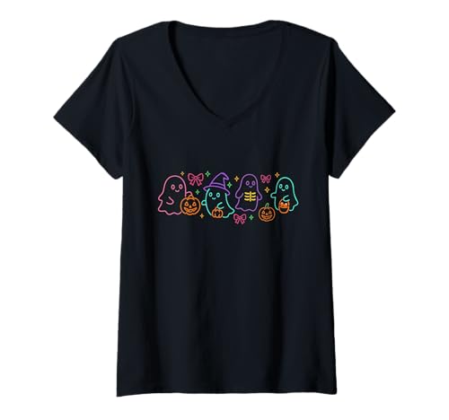 Damen Kokette Halloween Geist Gruselige Jahreszeit Niedlich Lustig Herbst T-Shirt mit V-Ausschnitt Damen Kokette Halloween Geist Gruselige Jahreszeit Niedlich Lustig Herbst T-Shirt mit V-Ausschnitt von Halloween Geeks