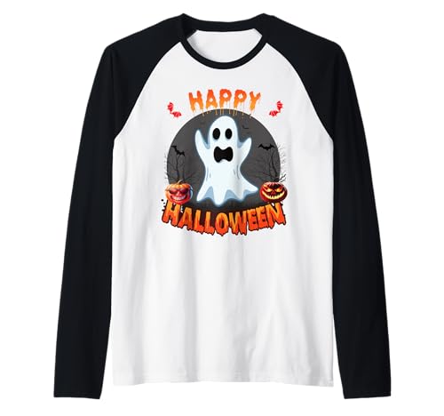 Geister Kostüm süßer Geist Fun Halloween Kinder Kürbis Raglan von Halloween Geister Gespenst Mädchen & Damen