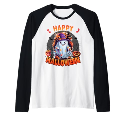 Geister Kostüm süßer Geist Fun Halloween Kinder Kürbis Raglan von Halloween Geister Gespenst Mädchen & Damen