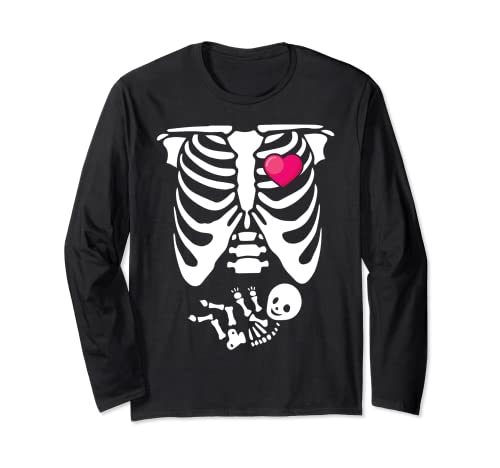 Lustig Halloween Skelett Kostüm Damen Frauen Paare Schwanger Langarmshirt von Halloween Geschenk Co.