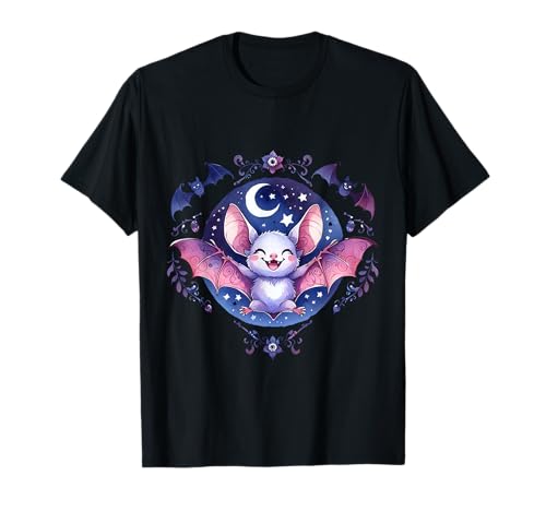 Fröhliche Fledermaus mit Mond und Sternen Kinder mystisch T-Shirt Fröhliche Fledermaus mit Mond und Sternen Kinder mystisch T-Shirt von Halloween Geschenke Kinder Grusel Geschenkideen