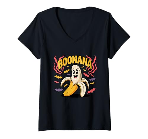 Damen Boonana Ghost Banana Costume Adult Toddler Kids T-Shirt mit V-Ausschnitt Damen Boonana Ghost Banana Costume Adult Toddler Kids T-Shirt mit V-Ausschnitt von Halloween Ghost Banana Costume Gift Idea