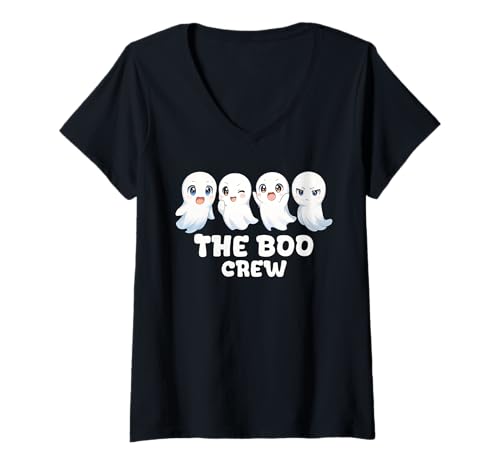 Damen The Boo Crew Kawaii Ghosts Halloween Matching T-Shirt mit V-Ausschnitt Damen The Boo Crew Kawaii Ghosts Halloween Matching T-Shirt mit V-Ausschnitt von Halloween Ghost Chibi Kawaii Squad Costume