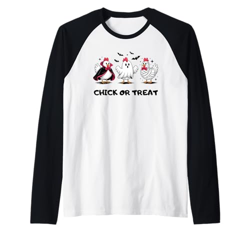 Lustiges Küken oder Leckerli Halloween Gruseljahresgeschenk Männer Frauen Raglan von Halloween Ghost Chicken Fall Vibes Graphic Design