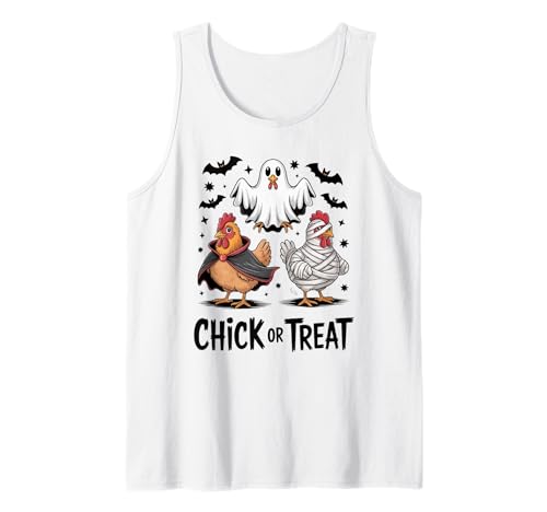 Lustiges Küken oder Leckerli Halloween Gruseljahresgeschenk Männer Frauen Tank Top von Halloween Ghost Chicken Fall Vibes Graphic Design