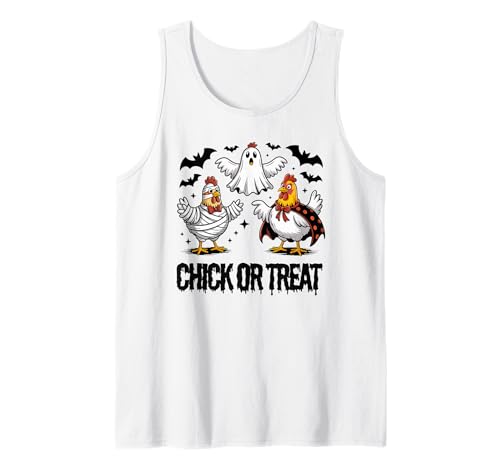 Lustiges Küken oder Leckerli Halloween Gruseljahresgeschenk Männer Frauen Tank Top von Halloween Ghost Chicken Fall Vibes Graphic Design