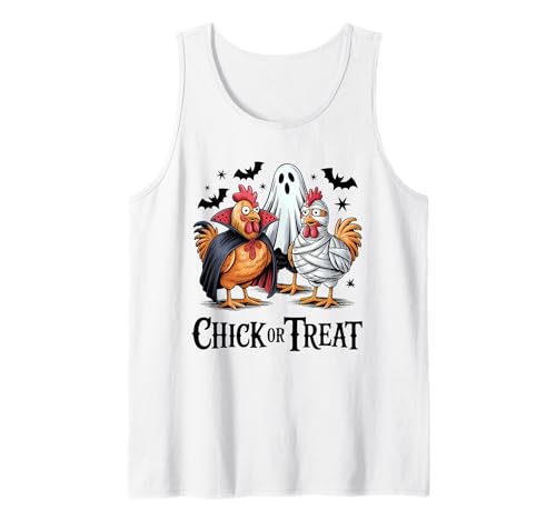 Lustiges Küken oder Leckerli Halloween Gruseljahresgeschenk Männer Frauen Tank Top von Halloween Ghost Chicken Fall Vibes Graphic Design