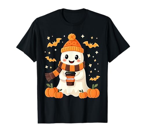 Ghost trinkt Kaffee Halloween Süße Ghost Ice Coffee Damen T-Shirt Ghost trinkt Kaffee Halloween Süße Ghost Ice Coffee Damen T-Shirt von Halloween Ghost Drinking Coffee