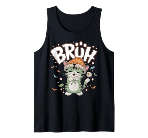 Bruh Cat Halloween Cute Cat Ghost Trick Or Treat Candy Kids Tank Top Bruh Cat Halloween Cute Cat Ghost Trick Or Treat Candy Kids Tank Top von Halloween Ghost Drinking ice Coffee By GnineZa