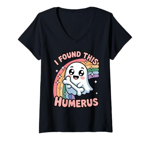 Damen Ich Fand Dieses Humerus-Shirt süß, lustig, gruselig, an Halloween T-Shirt mit V-Ausschnitt Damen Ich Fand Dieses Humerus-Shirt süß, lustig, gruselig, an Halloween T-Shirt mit V-Ausschnitt von Halloween Ghost I Found This Humerus Spooky Tees