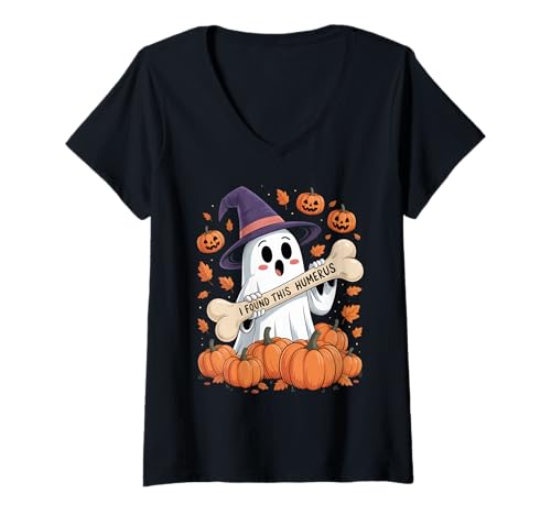Damen Ich Fand Dieses Humerus-Shirt süß, lustig, gruselig, an Halloween T-Shirt mit V-Ausschnitt Damen Ich Fand Dieses Humerus-Shirt süß, lustig, gruselig, an Halloween T-Shirt mit V-Ausschnitt von Halloween Ghost I Found This Humerus Spooky Tees