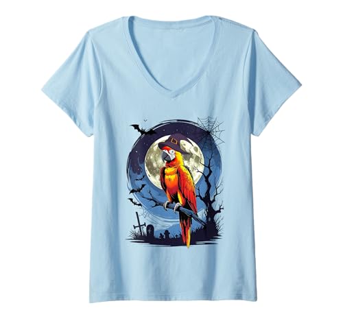 Damen Funny Ghost Parrot Witch Lovers Spooky Halloween Costume T-Shirt mit V-Ausschnitt Damen Funny Ghost Parrot Witch Lovers Spooky Halloween Costume T-Shirt mit V-Ausschnitt von Halloween Ghost Spooky Pumpkins By GnineZa