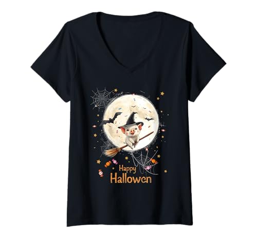 Damen Pig Witch Spooky Ghost Candy Piglet Farmer Halloween Costume T-Shirt mit V-Ausschnitt Damen Pig Witch Spooky Ghost Candy Piglet Farmer Halloween Costume T-Shirt mit V-Ausschnitt von Halloween Ghost Spooky Pumpkins By GnineZa
