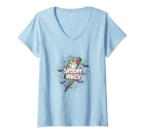 Damen Gruselige Vibes Geist und Fledermäuse Halloween-Thema T-Shirt mit V-Ausschnitt Damen Gruselige Vibes Geist und Fledermäuse Halloween-Thema T-Shirt mit V-Ausschnitt von Halloween Ghosts Bats Lightning Spooky Vibes