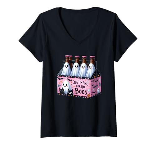 Damen Nur Hier für das Boos Ghost Cats Design T-Shirt mit V-Ausschnitt Damen Nur Hier für das Boos Ghost Cats Design T-Shirt mit V-Ausschnitt von Halloween Ghosts Cats Bats Pumpkins