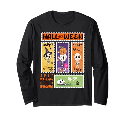 Halloween Porto Stempel Retro Skeleton Halloween Kinder Langarmshirt Halloween Porto Stempel Retro Skeleton Halloween Kinder Langarmshirt von Halloween Ghosts Skelettkürbis Hexen -Outfits