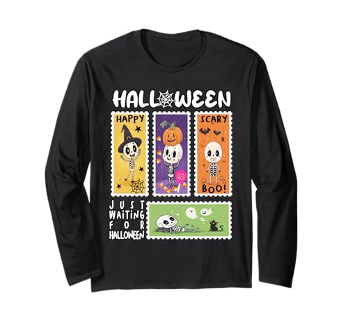 Halloween Porto Stempel Retro Skeleton Halloween Kinder Langarmshirt Halloween Porto Stempel Retro Skeleton Halloween Kinder Langarmshirt von Halloween Ghosts Skelettkürbis Hexen -Outfits