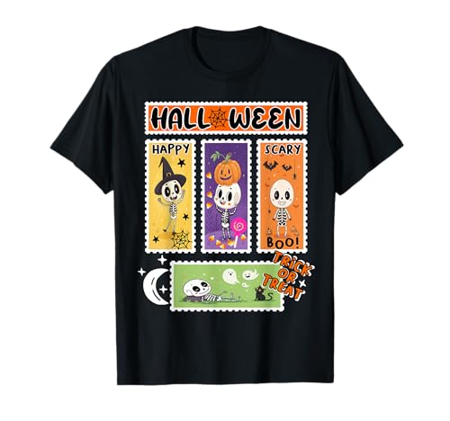 Halloween Porto Stempel Retro Skeleton Halloween Kinder T-Shirt Halloween Porto Stempel Retro Skeleton Halloween Kinder T-Shirt von Halloween Ghosts Skelettkürbis Hexen -Outfits