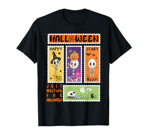 Halloween Porto Stempel Retro Skeleton Halloween Kinder T-Shirt Halloween Porto Stempel Retro Skeleton Halloween Kinder T-Shirt von Halloween Ghosts Skelettkürbis Hexen -Outfits