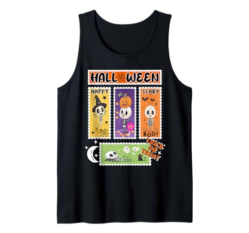 Halloween Porto Stempel Retro Skeleton Halloween Kinder Tank Top Halloween Porto Stempel Retro Skeleton Halloween Kinder Tank Top von Halloween Ghosts Skelettkürbis Hexen -Outfits