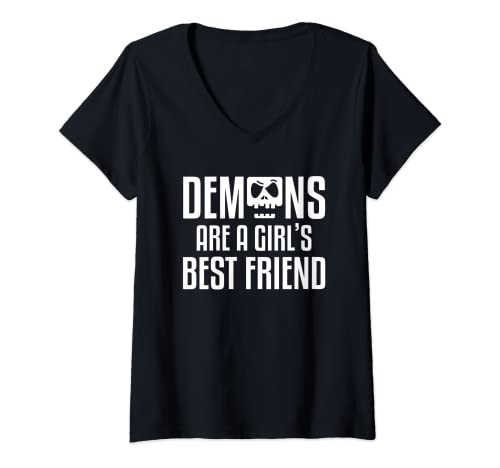 Damen Demons Are A Girls Best Friend Halloween T-Shirt mit V-Ausschnitt Damen Demons Are A Girls Best Friend Halloween T-Shirt mit V-Ausschnitt von Halloween Gift For A Ghost Hunting Lover