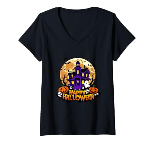 Damen Creepyshow Spukhäuser Halloween T-Shirt mit V-Ausschnitt Damen Creepyshow Spukhäuser Halloween T-Shirt mit V-Ausschnitt von Halloween Gifts Store