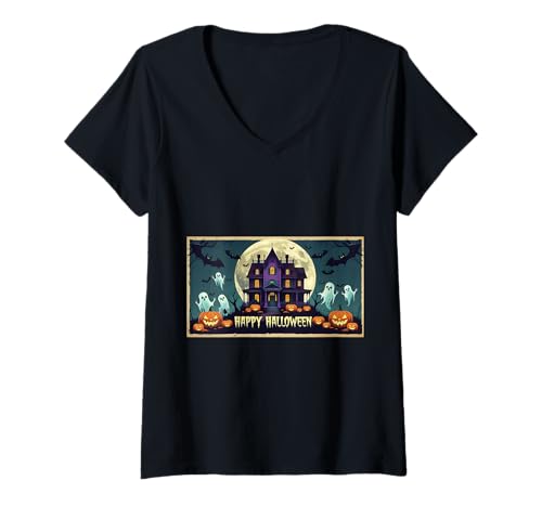 Damen Creepyshow Spukhäuser Halloween T-Shirt mit V-Ausschnitt Damen Creepyshow Spukhäuser Halloween T-Shirt mit V-Ausschnitt von Halloween Gifts Store