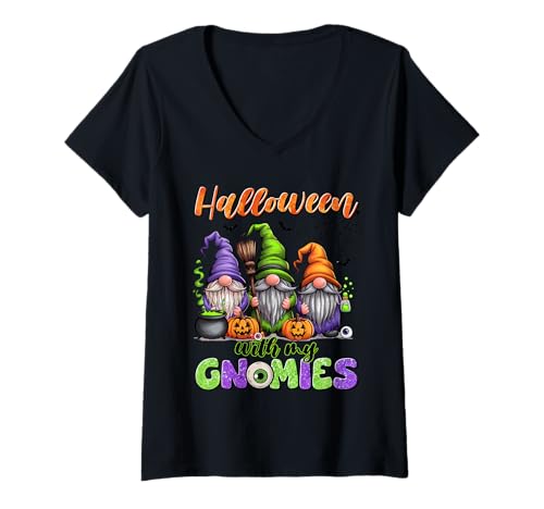 Damen Halloween-Gnomie-Shirt, süße Zwerge, Kürbis-Hexe T-Shirt mit V-Ausschnitt Damen Halloween-Gnomie-Shirt, süße Zwerge, Kürbis-Hexe T-Shirt mit V-Ausschnitt von Halloween Gnomies Tee Shirts for Fall Lovers